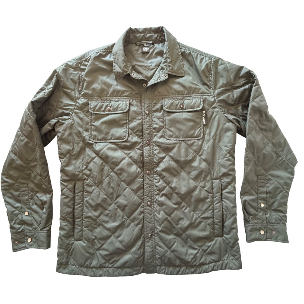 Flylow Mens Quilted Shirt Jacket Olive Green Diamond Pattern Insulated Large